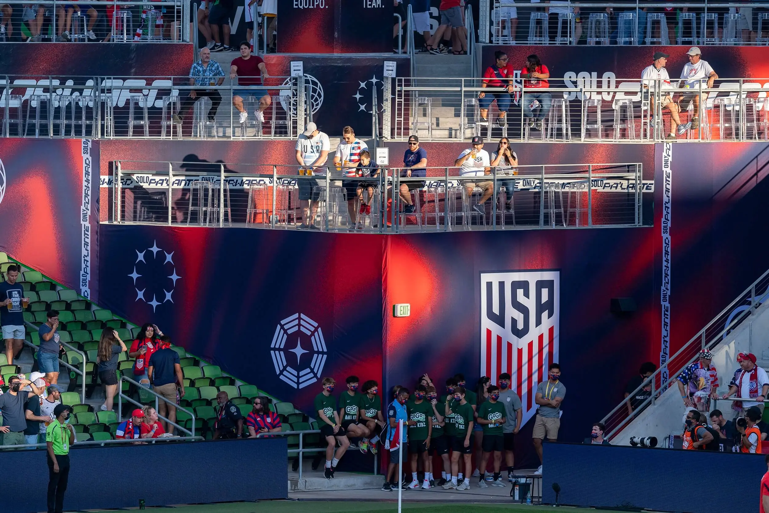 U.S. Soccer stadium graphics behind the team bench