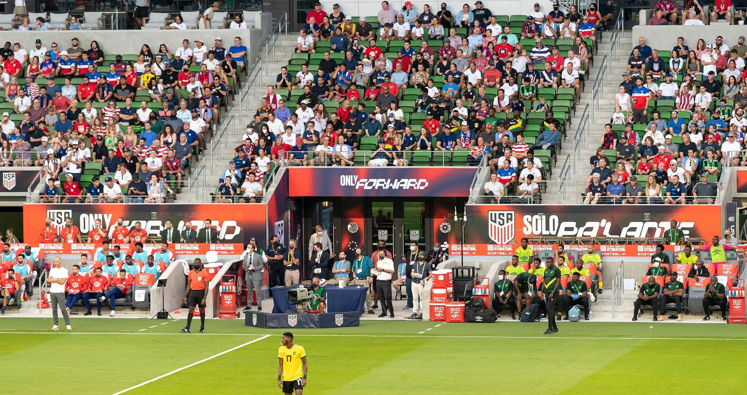 Players’ tunnel and sideline branding at a U.S. Soccer match