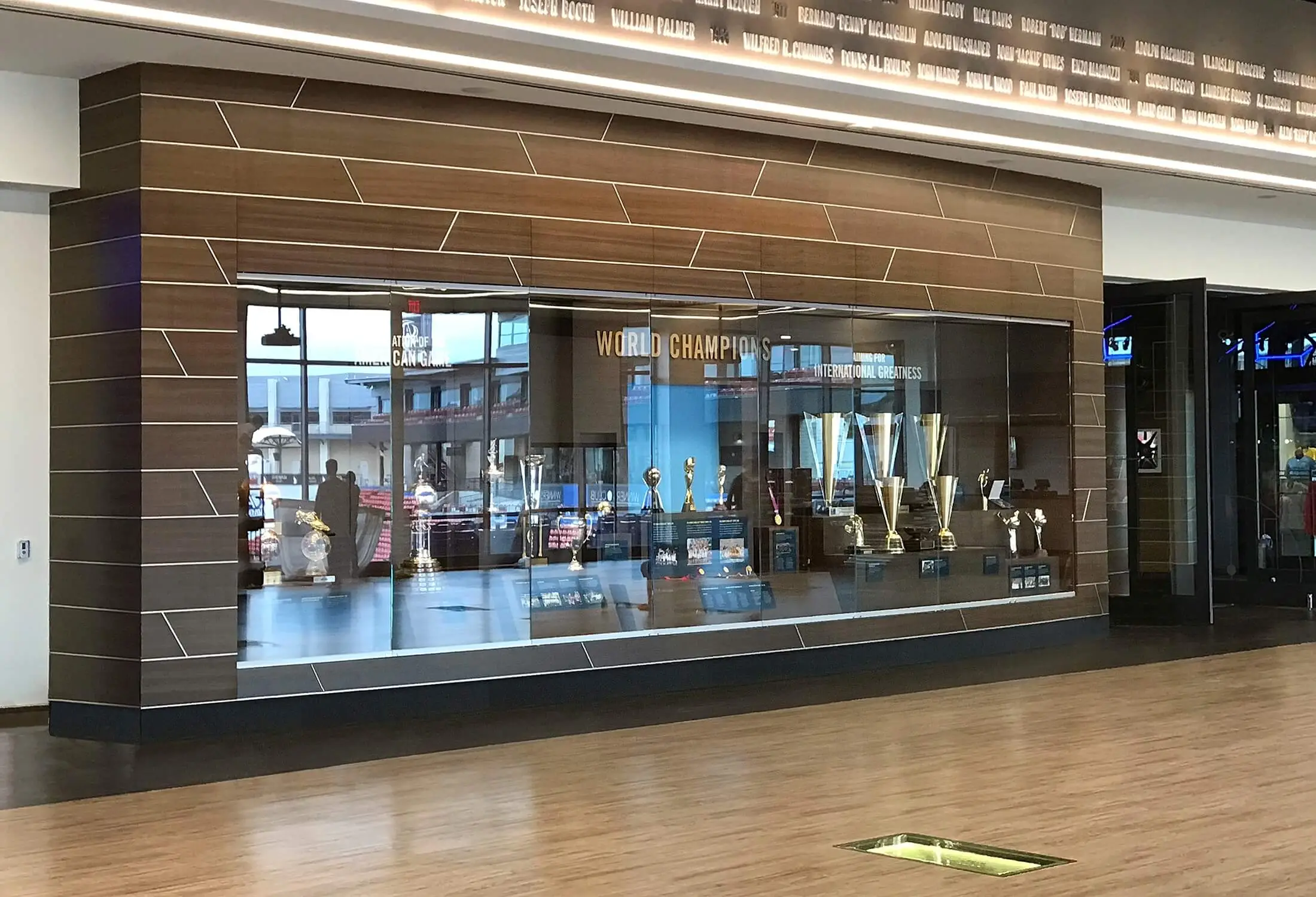 Trophy wall display behind glass