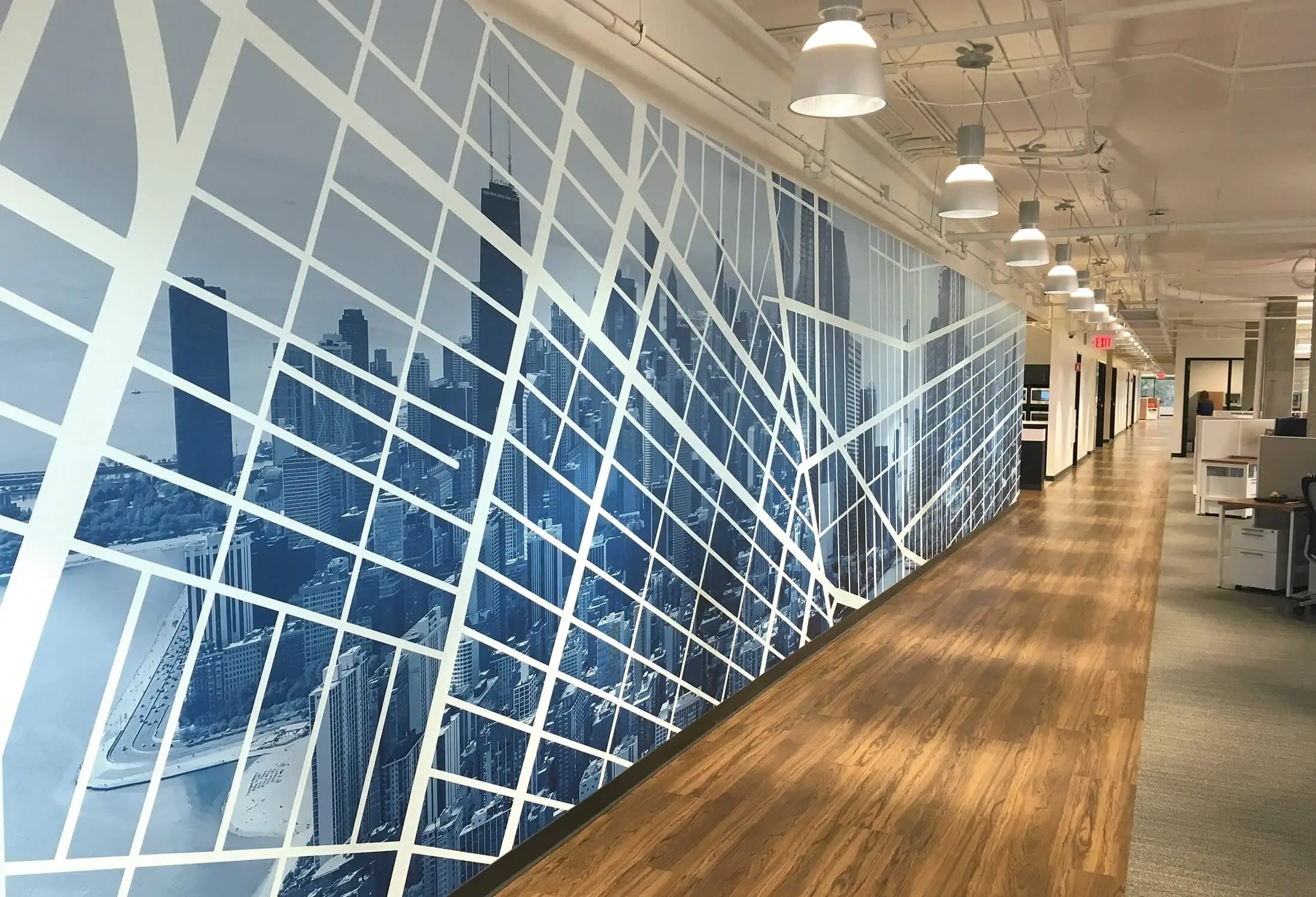 Corridor-length skyline mural